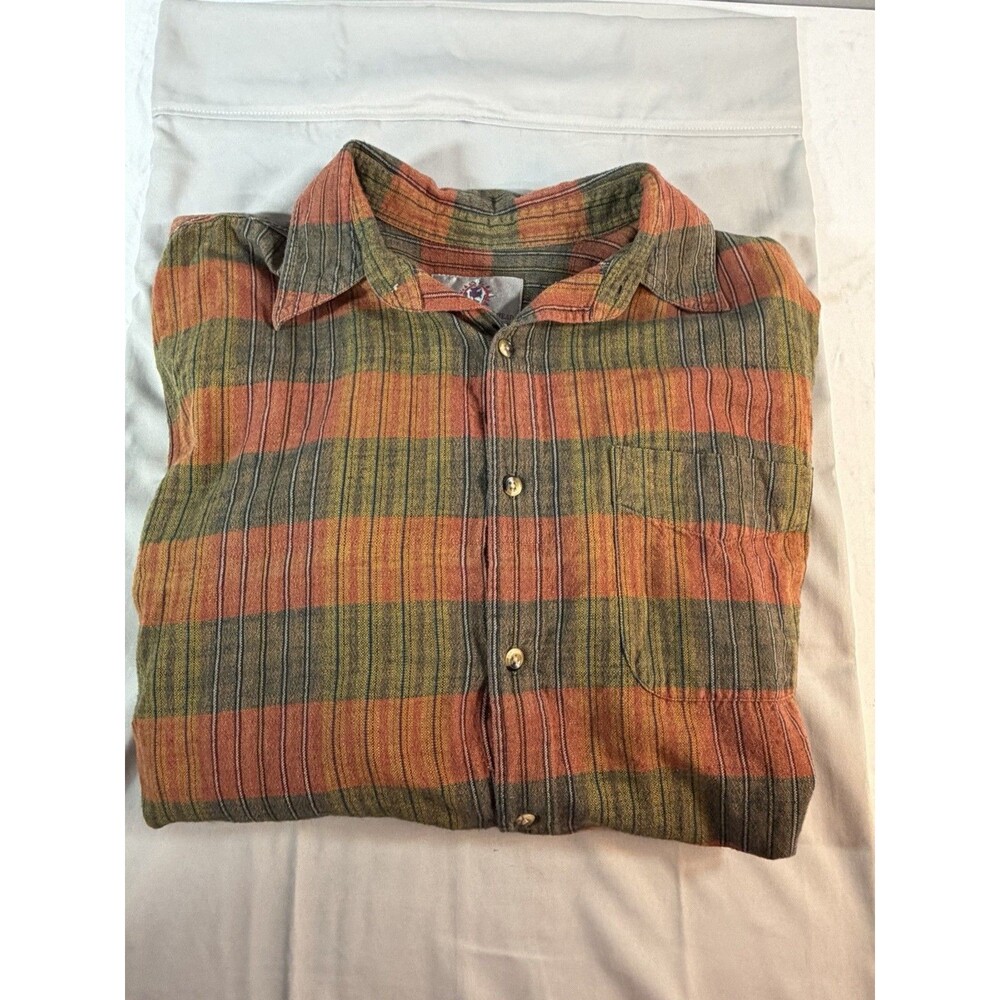 TERRITORY AHEAD XL Orange Green Fall Nubby Long Sleeve Pocket Shirt *Excellent*